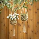 Ceramic Mushroom Cachepot w Macrame Hanger, Nested Set of 2,2cg0568