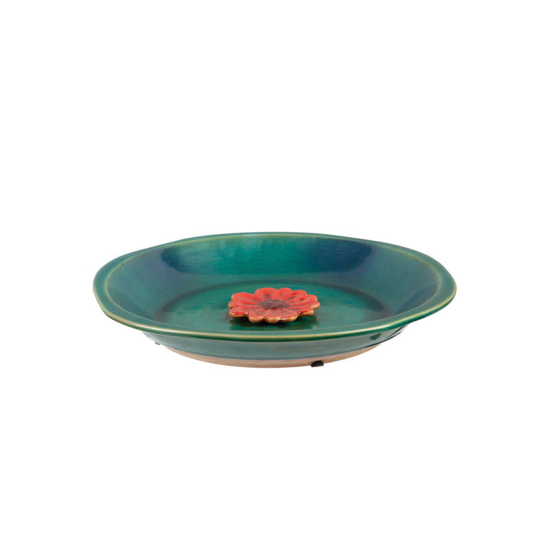 12" Bee Bath, Ceramic,  Blue with Red Flower,2cg201