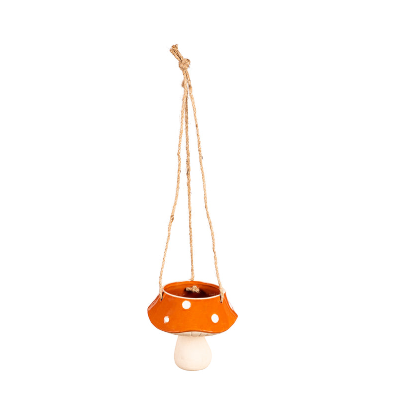 Orange Mushroom Ceramic Hanging Planter,2cg798