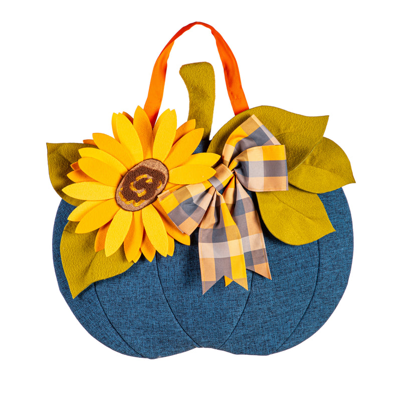 Blue Harvest Pumpkin with Sunflower Door Décor,2ddt2590