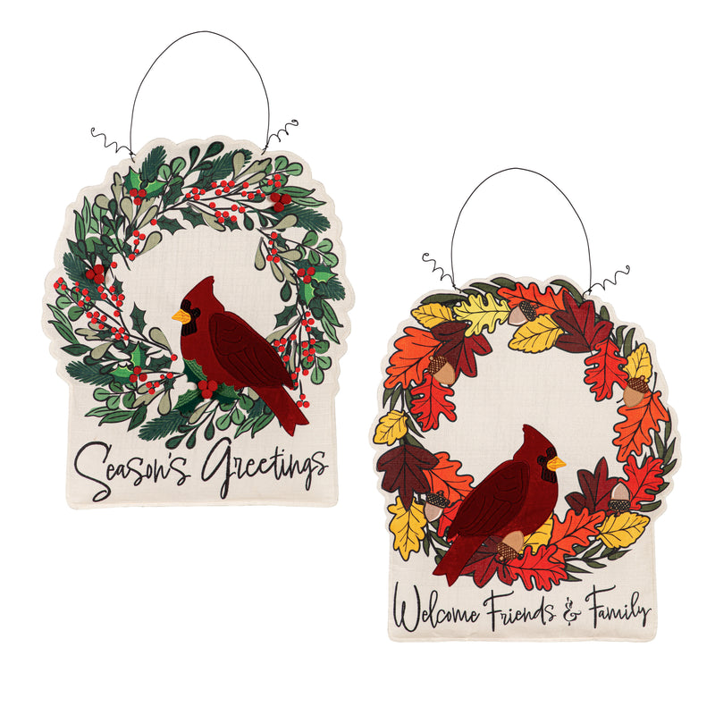 Welcome Friends & Family Cardinal/Christmas Wreath Double Sided Estate Door Décor,2deb2569fb