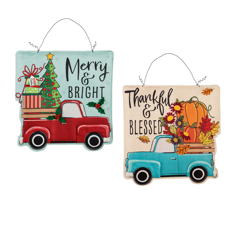 Thankful & Blessed Fall Truck/Christmas Truck Double Sided Estate Door Décor,2deb2570fb