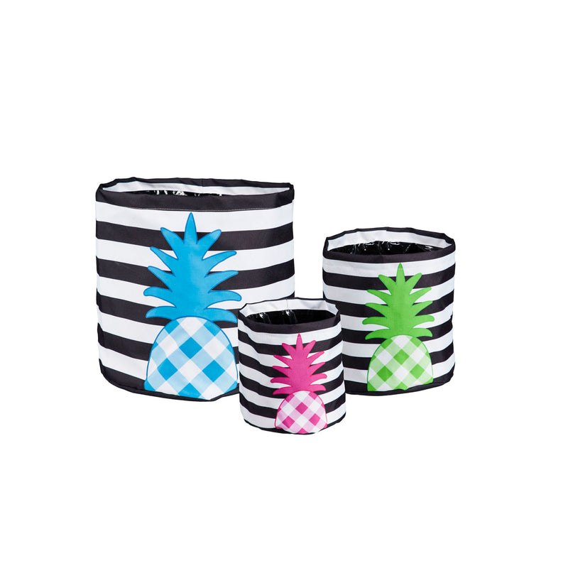 Check Pineapple Round Fabric Planters, Set of 4,2fp008