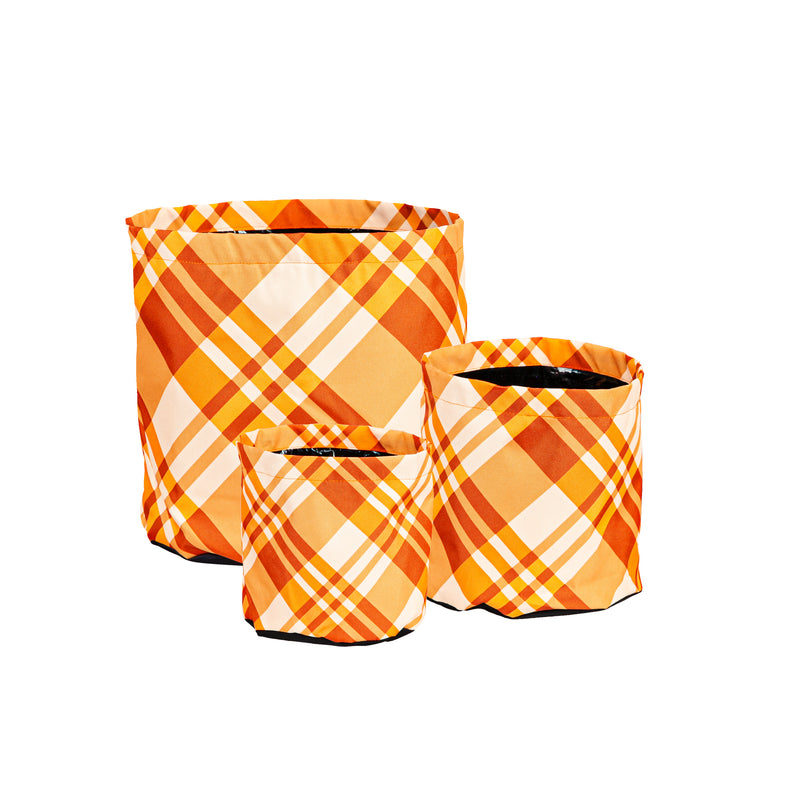 Fall Plaid Round Fabric Planters, Set of 3,2fp014