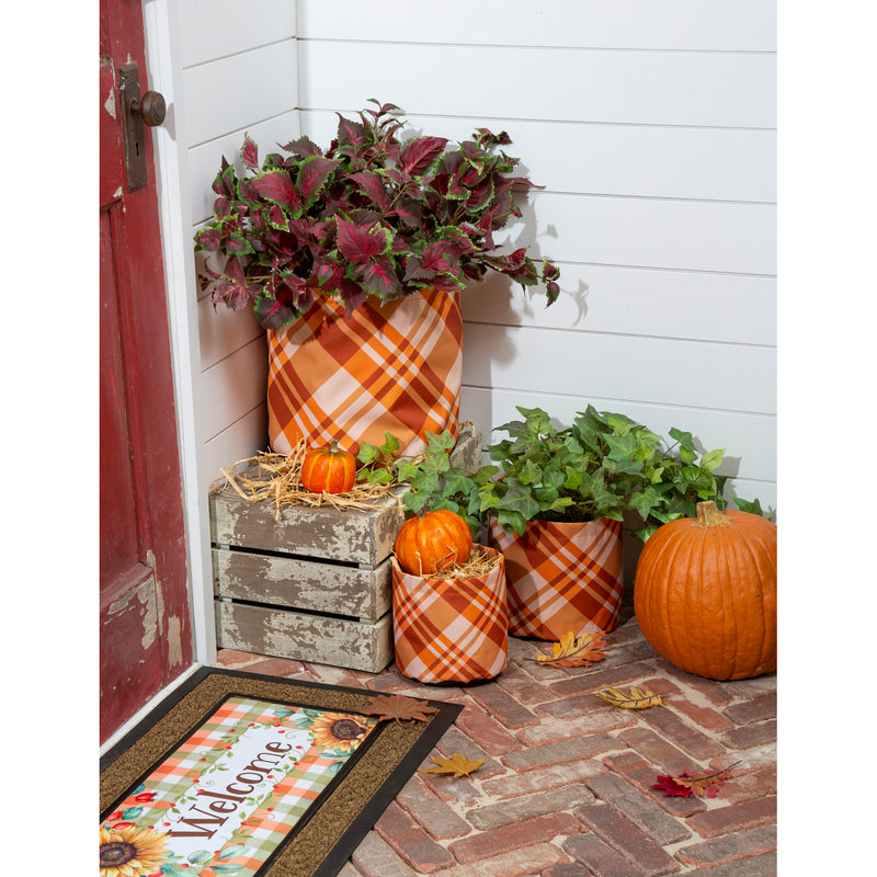 Fall Plaid Round Fabric Planters, Set of 3,2fp014