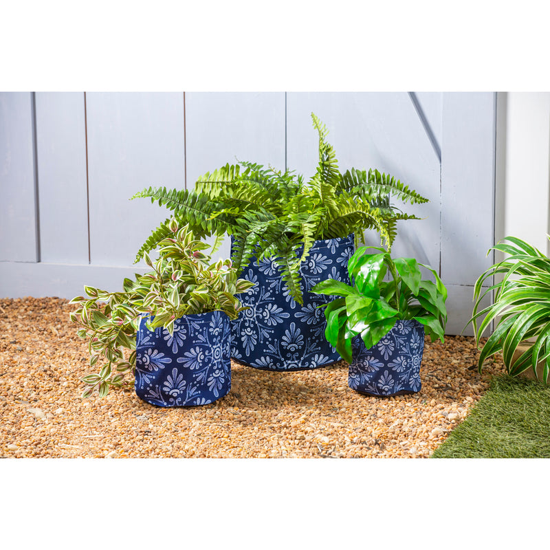 Oasis Blue Floral Round Fabric Planters,2fp7020a