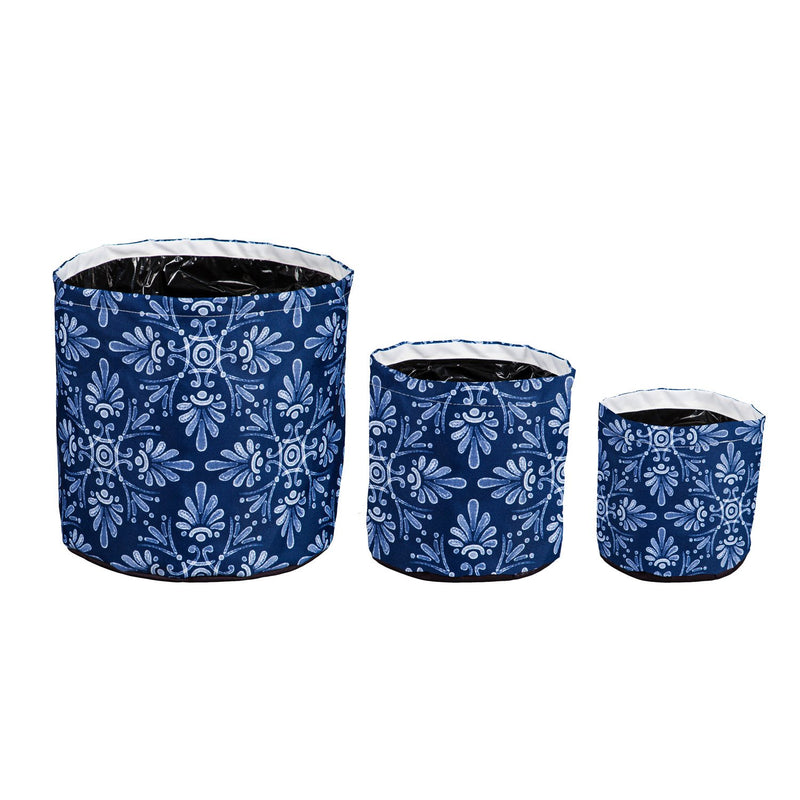 Oasis Blue Floral Round Fabric Planters,2fp7020a