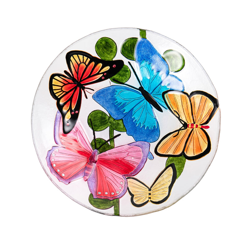 18" Butterfly Collage Glass Bird Bath,2gb119a