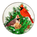 18" Hand Painted Embossed Glass Bird Bath, Cardinals and Winter Spruce,2gb1207