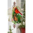 18" Hand Painted Embossed Glass Bird Bath, Cardinals and Winter Spruce,2gb1207