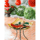 16.5" Hand Painted Embossed Square Glass Bird Bath, Holiday Cardinal,2gb6933