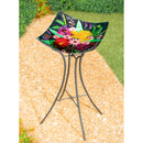 16.5" Hand Painted Embossed Square Glass Bird Bath, Floral Bouquet,2gb6958