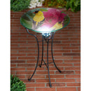 18" Hand Painted and Embossed Glass Bird Bath with Solar Stand, Goldfinch,2gb6983
