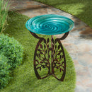 Laser Cut Bird Bath Stand and Glass Embossed Bird Bath Set, Tree of Life,2gb6999ecm