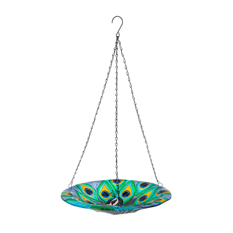 14" Glass Hanging Birdbath, Peacock,2gb7007