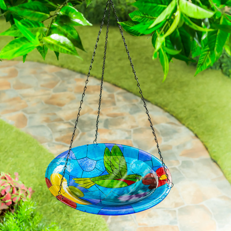 14" Glass Hanging Birdbath, Hummingbird,2gb7009