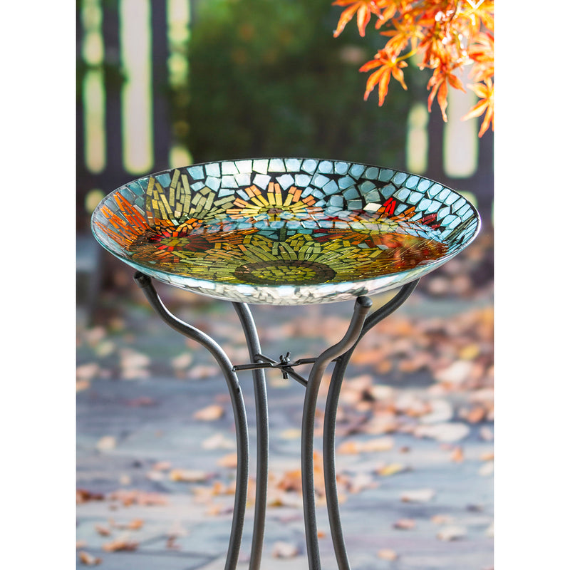 18" Glass Bird Bath, Moasic Translucent and Metallic Finish,2gb7020