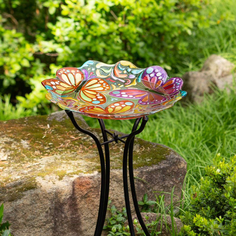 18" Sculpted Edge Butterfly Glass Bird Bath,2gb7175