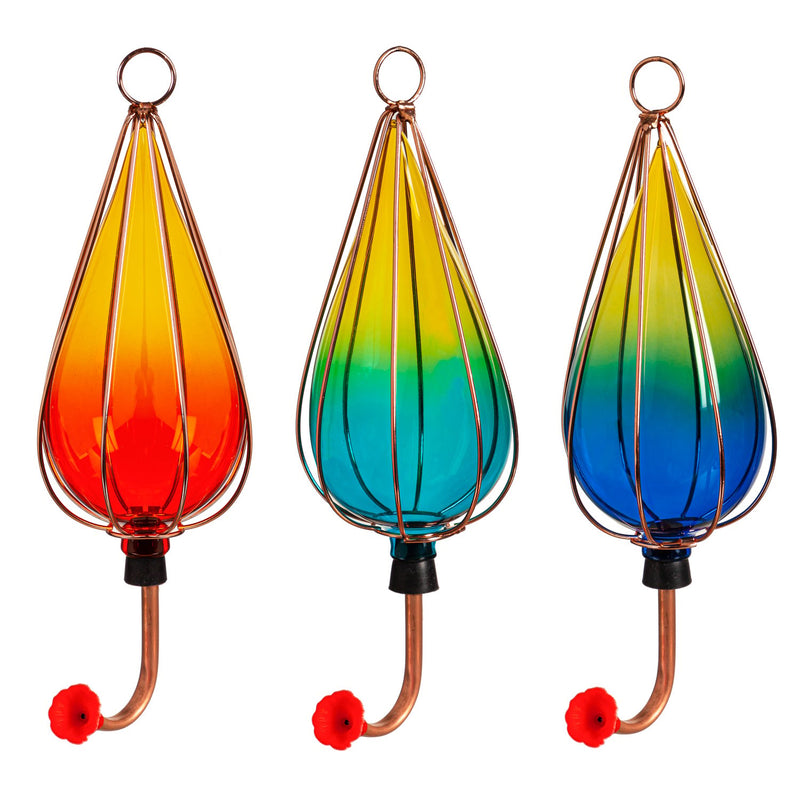 Ombre Art Glass Hummingbird Feeder, Set of 3,2hf343