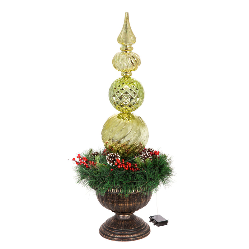 36"H Gold Finial Shatterproof Battery Operated Twinkling White LED Ornament  with Wreath in Urn,2la1548