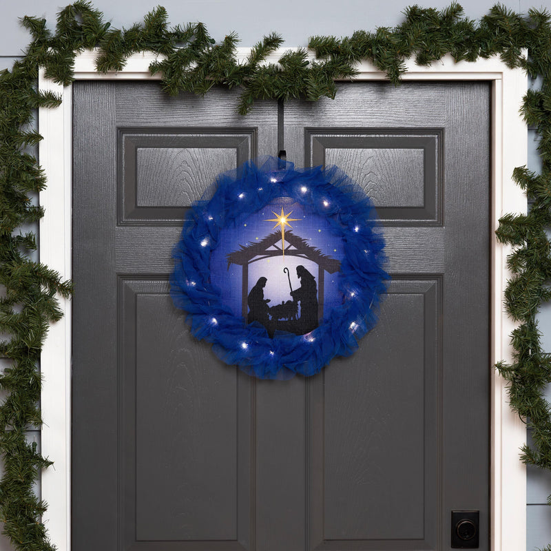 Nativity Lighted Deco Mesh Door Décor,2msh2614bl