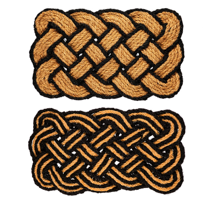 Natural Coir and Black Braided Woven Mat, 2 Asst,2rm1229