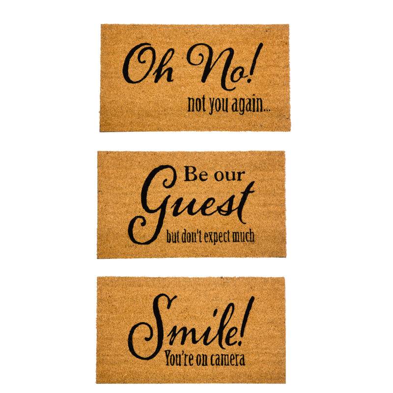 Funny Welcoming Sentiment Coir Mat, 3 Asst: Oh No!/Smile/Be Our Guest,2rm1249