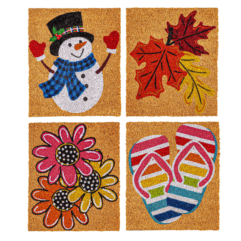 Seasonal Interchangeable Coir Mat Panel, Set of 4: Flowers/Flipflops/Leaves/Snowman,2rmi1246