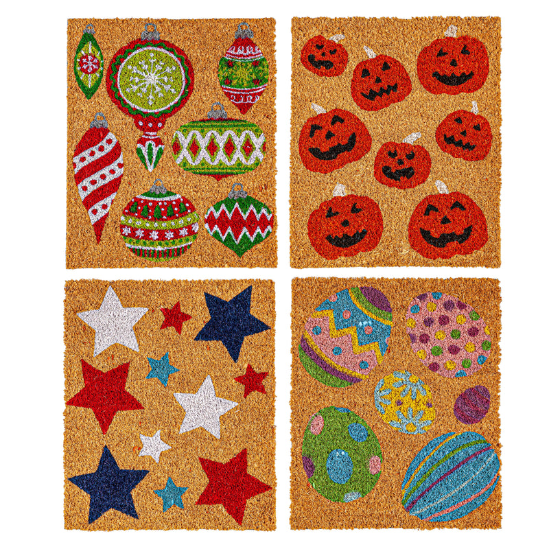 Holiday Icon Interchangeable Coir Mat Panel, Set of 4: Easter/ Patriotic/Halloween/Christmas,2rmi1248