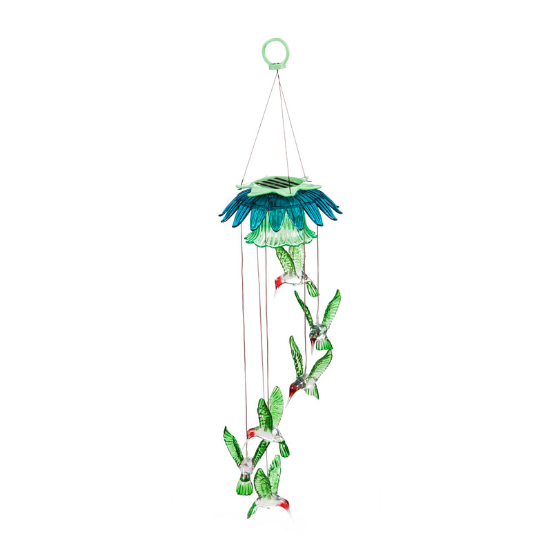 Color Changing Hummingbirds Solar Mobile with Flower Top,2sp4276