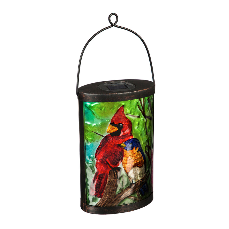 Hand Painted Solar Glass Lantern, Cardinal and Blue Bird,2sp5976