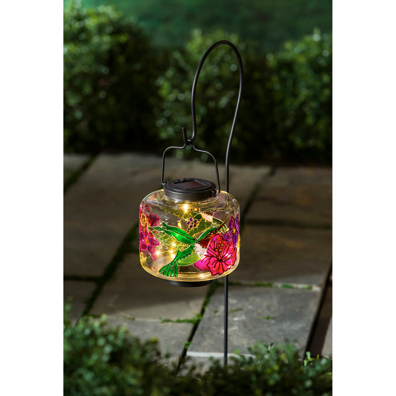 Solar Glass Lantern with Hummingbird Art,2sp6485