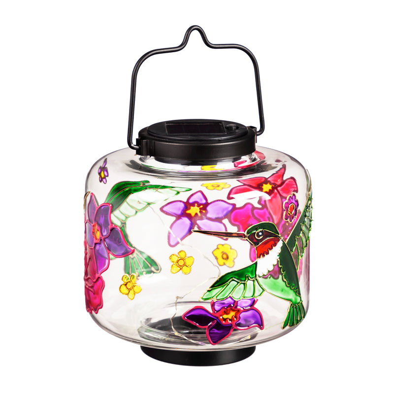 Solar Glass Lantern with Hummingbird Art,2sp6485