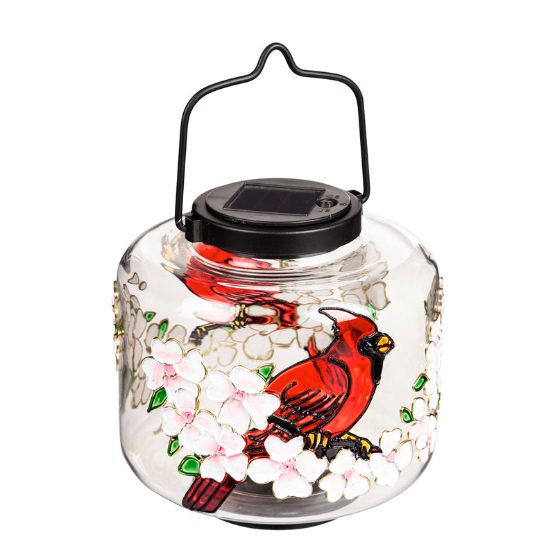 Solar Glass Lantern with Carindal Dogwood Art,2sp6780