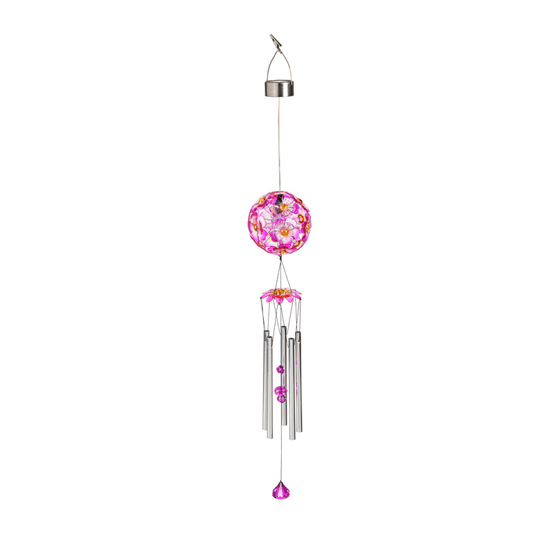 Solar Pink Flower Windchime,4.13"x4.13"x29.53"inches