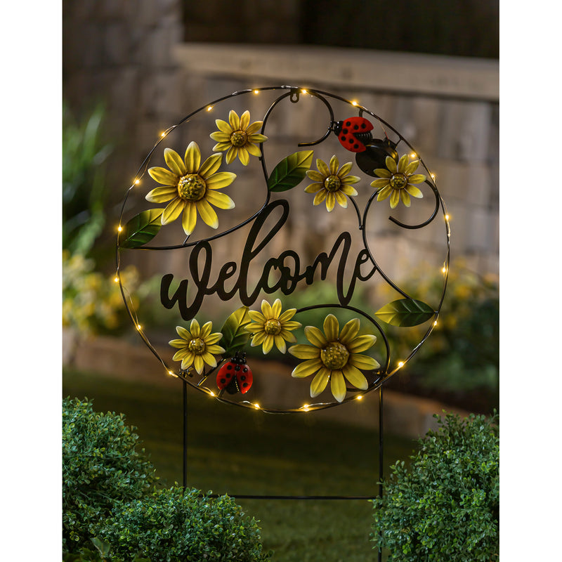 34.25"H Solar Welcome Garden Sign, Sunflowers,2sp7064