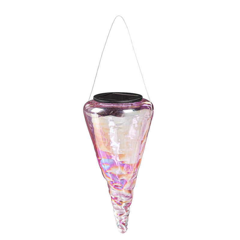 7" Solar Iridescent Hanging Art Glass Conical Lantern, 3 ASST.,3.54"x3.54"x6.7"inches