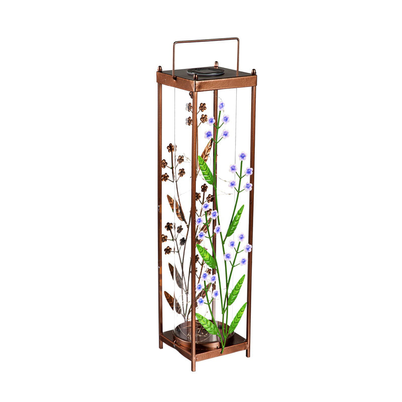 22.5"H Solar Statement Lantern, Purple Wildflowers,5.5"x5.5"x22.64"inches