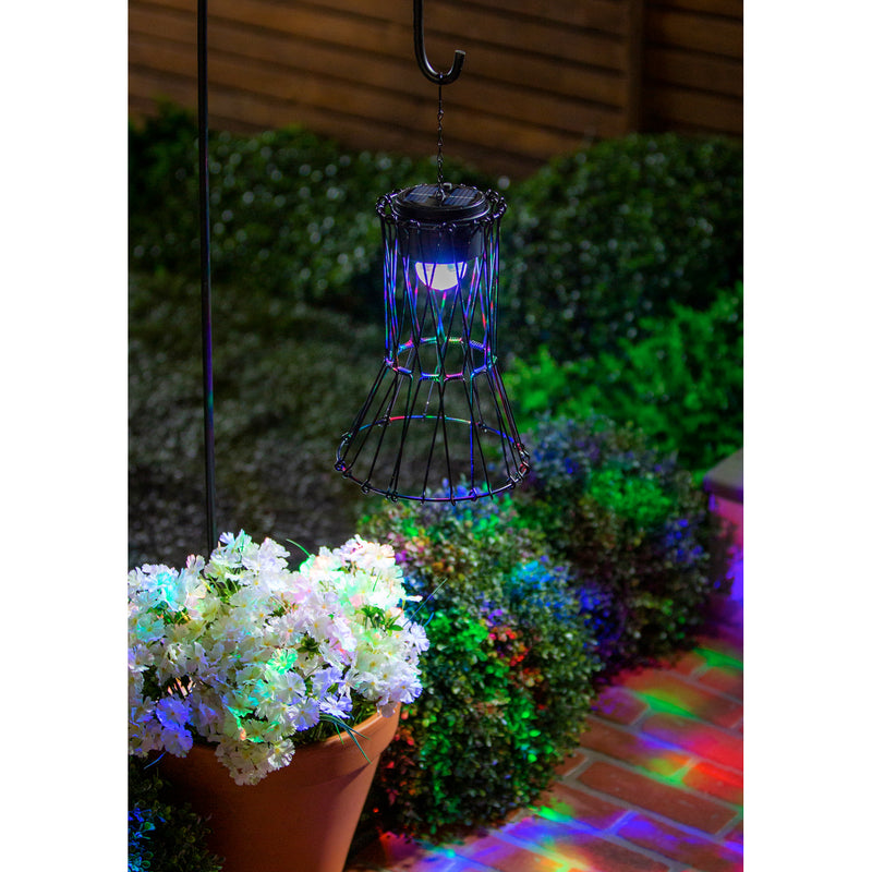 Solar Multicolor Lantern with Metal Collapsible Frame, Geometric,10"x10"x7"inches