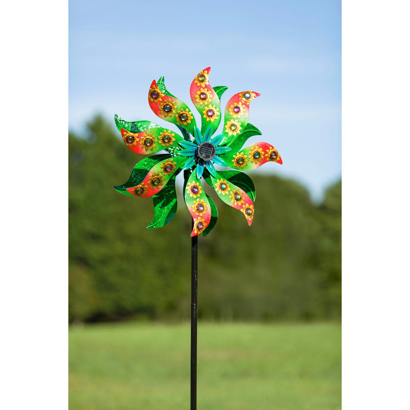 75"Solar Wind Spinner, Green Flower with Yellow Daisies,24"x11.61"x75"inches