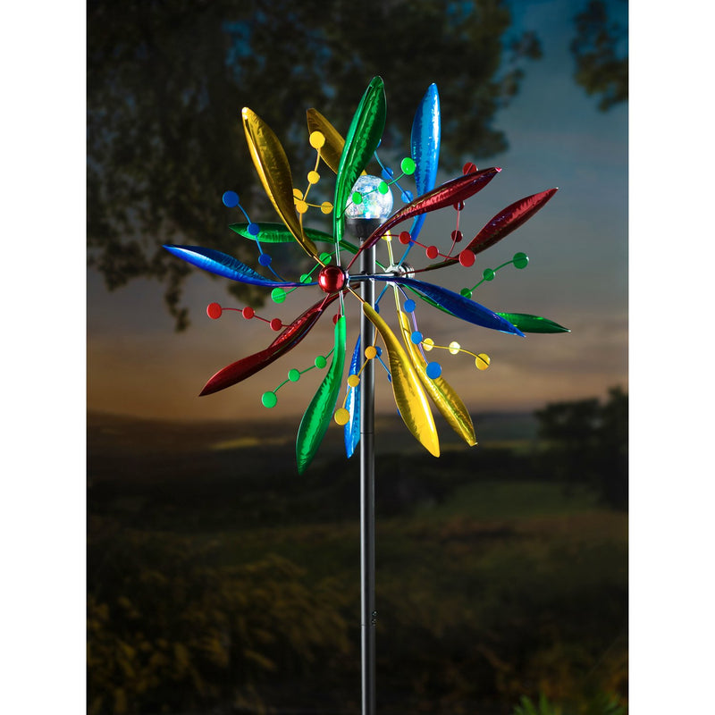 75" Solar Wind Spinner, Multi-Color Leaves,24"x10.25"x75"inches