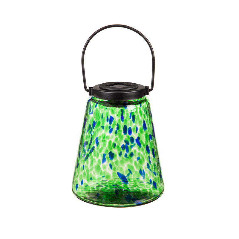 7.5" Glass Solar Lantern, Green,2sp7880