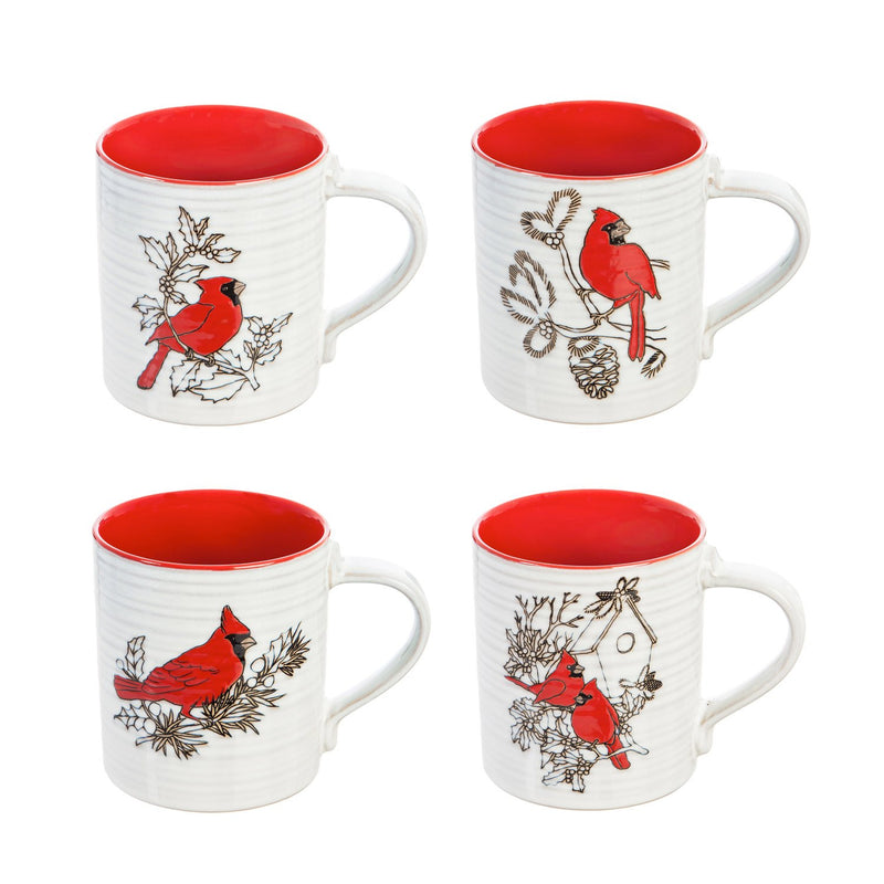 Ceramic Cup, 16 OZ, Perching Cardinal, 4 Asst,3amh081