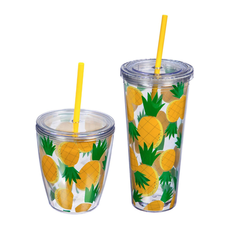 Acrylic Tumblers with Matching Straw, 20 OZ  & 12 OZ, Pineapple Set,3atc010