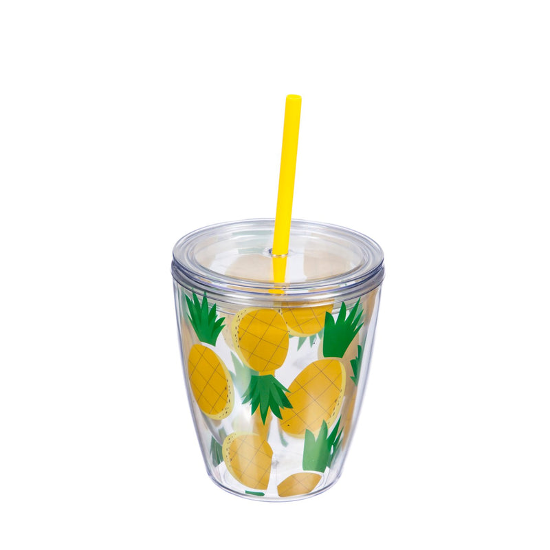 Acrylic Tumblers with Matching Straw, 20 OZ  & 12 OZ, Pineapple Set,3atc010