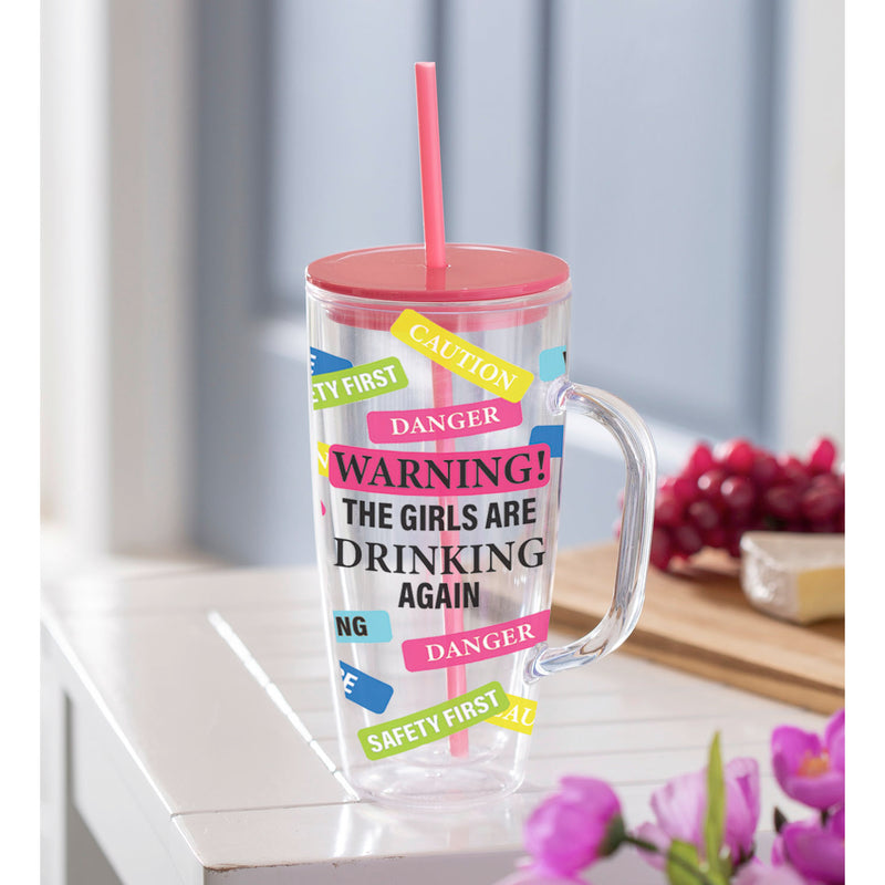 24 OZ Double Wall Tumbler with Straw, The Girls Are Drinking,3ath003