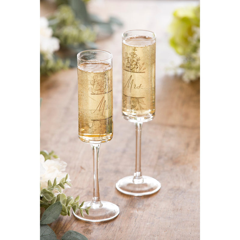 Mr. & Mrs. Champagne Flutes, 8 OZ., Silver Metallic, Set of 2,3ccf012