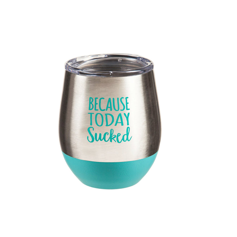 8 OZ Double Wall Stainless Steel Stemless Wine Tumbler with lid, Because Today Sucked,3cssd002