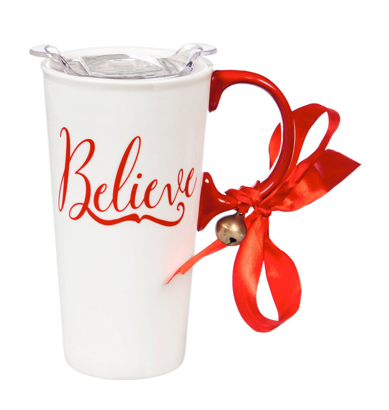 Ceramic Travel Cup, 17 OZ., w/box and Tritan Lid, Red and White Believe,3ctc00100