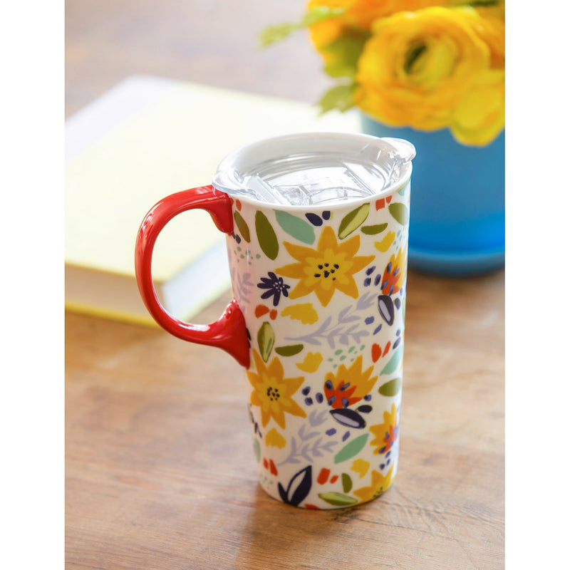 Ceramic Travel Cup with Tritan Lid and Gift Ribbon, 17 OZ, No One Fights Alone,3ctc007571